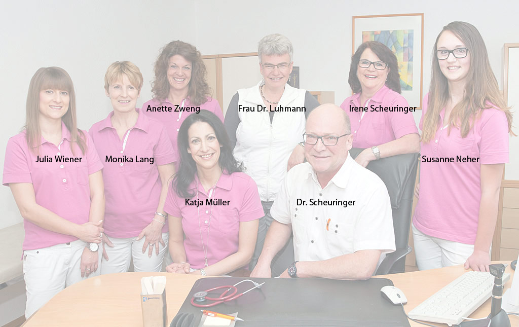 Julia Wiener, Monika Lang, Anette Zweng (stehend), Katja Müller (sitzend), Frau Dr. Luhmann, Dr. Scheuringer, Irene Scheuringer, Susanne Neher